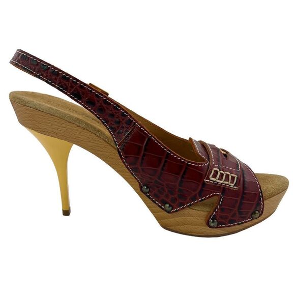 New DSQUARED2 Women US 6, 7 Leather Shoes Wooden Platform Slim Heels Sandals - Picture 4 of 16